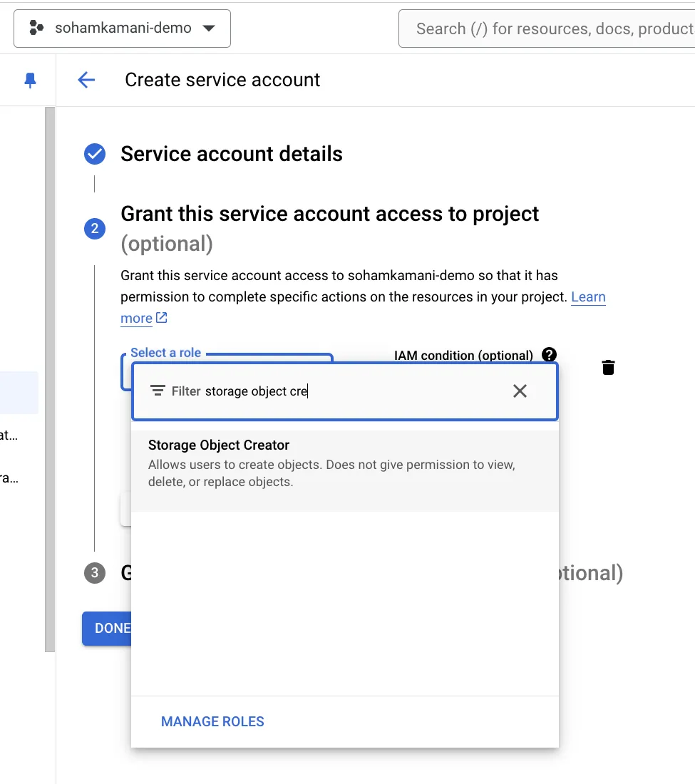 Assign Roles to Service Account
