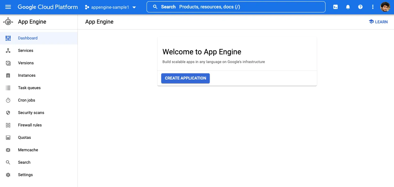 prompt to create an appengine application