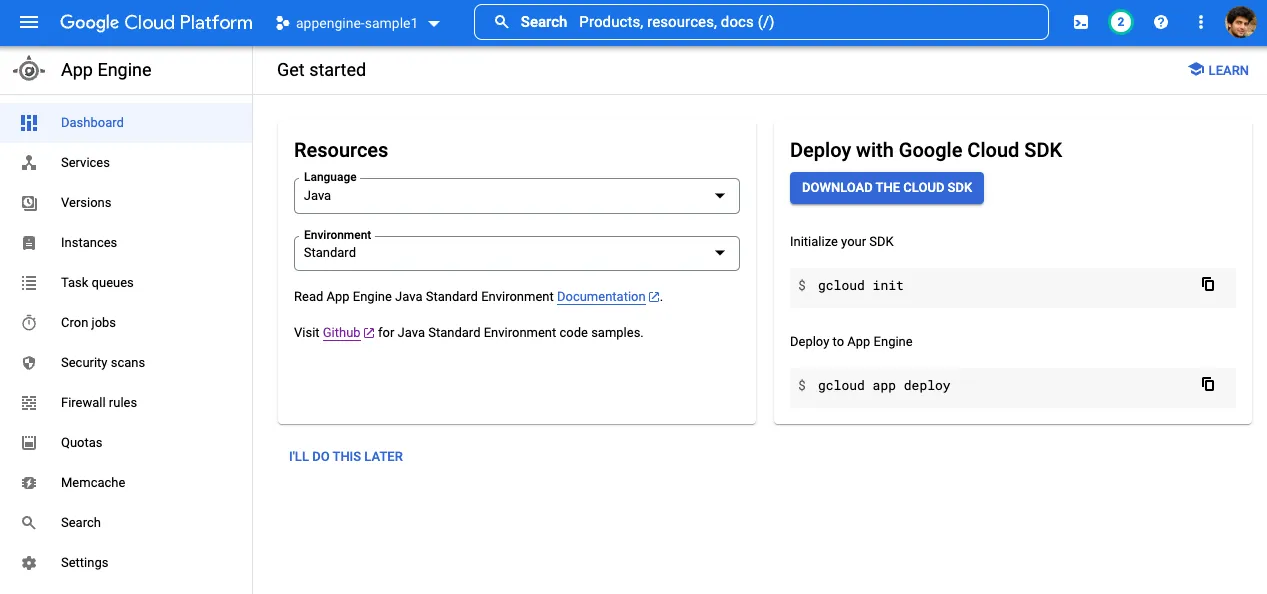 page to enter language and environment