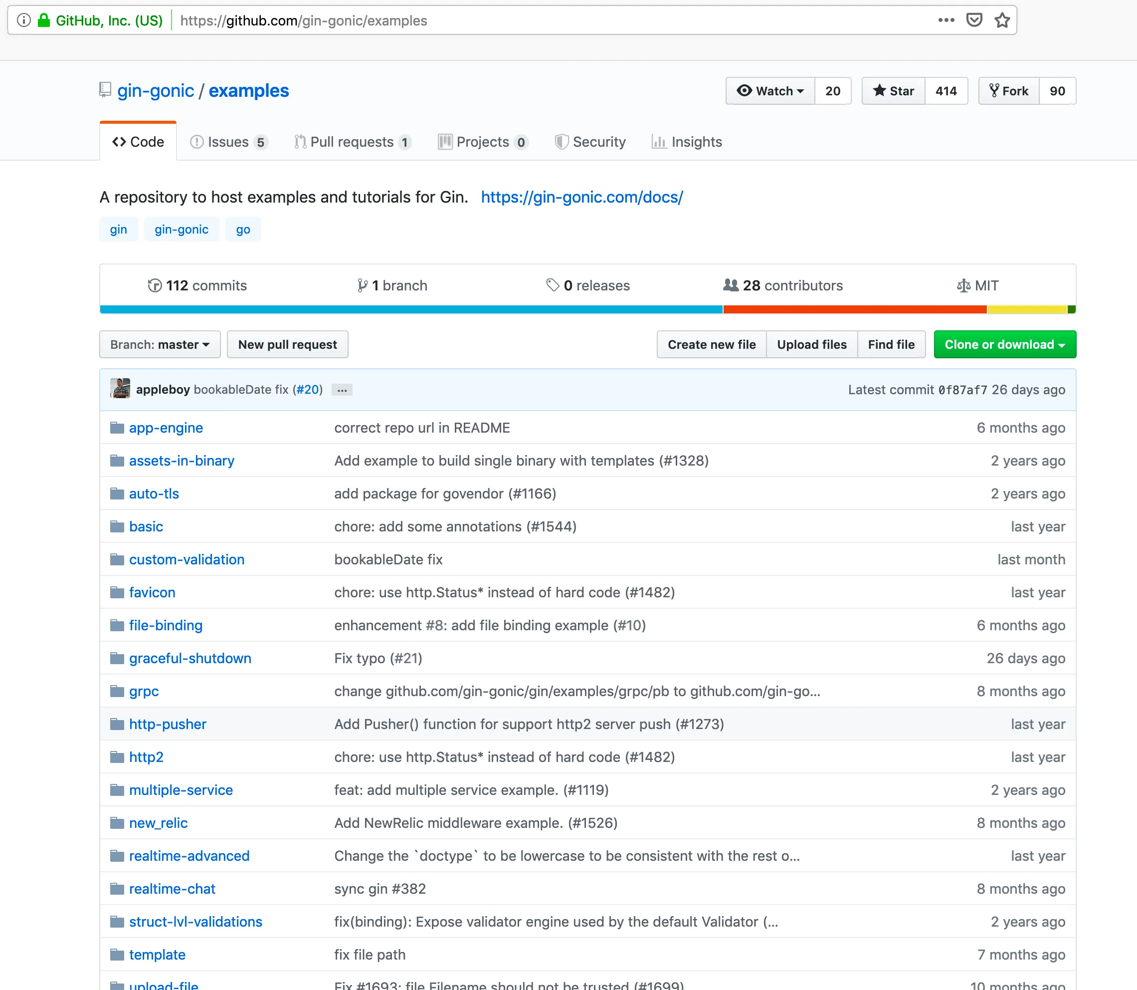 Gin example page screenshot