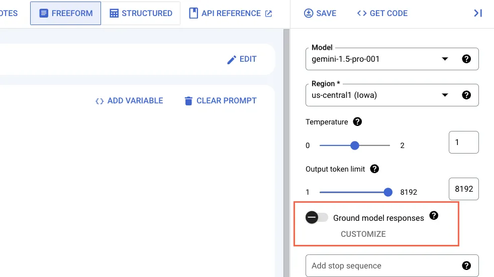 choose the "ground model responses" option to use google search as a source