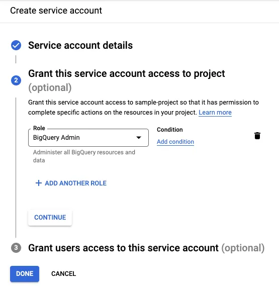 service account page